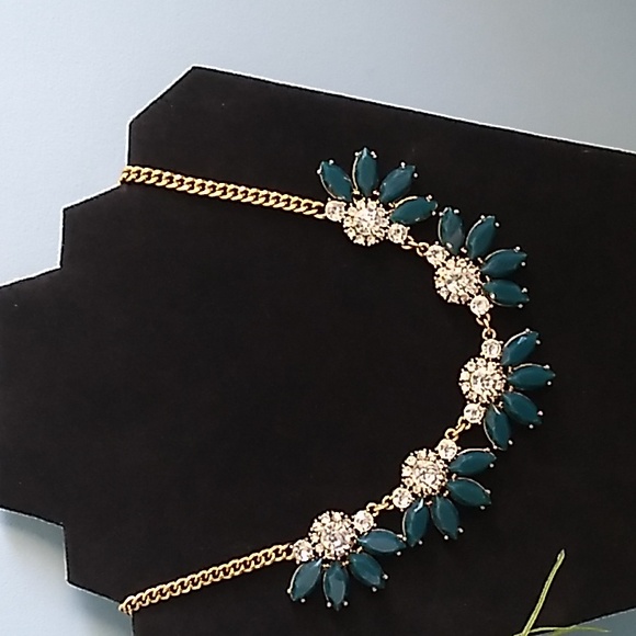 EUC J. Crew Statement Necklace Gold-tone Cubic Zirconia, Green Lucite - Picture 1 of 9